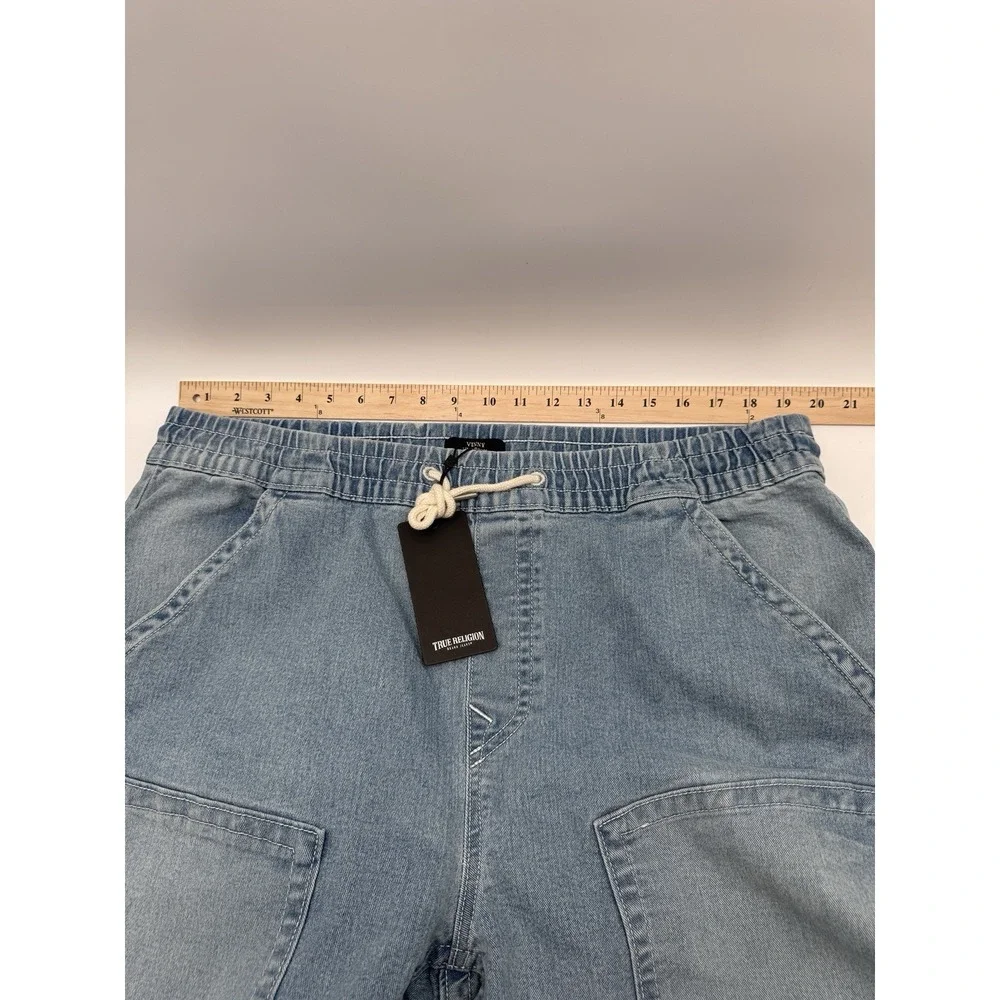 True Religion Vinny Ultra Baggy Carpenter Pants Mens 38 Light Blue Suede Wash
